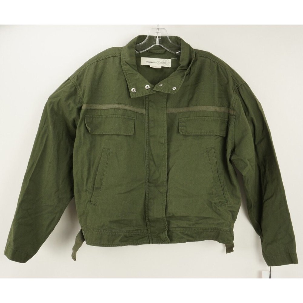 New 99$ Treasure & Bond Stand Collar Cotton Twill Jacket Womens XL Green Cinched